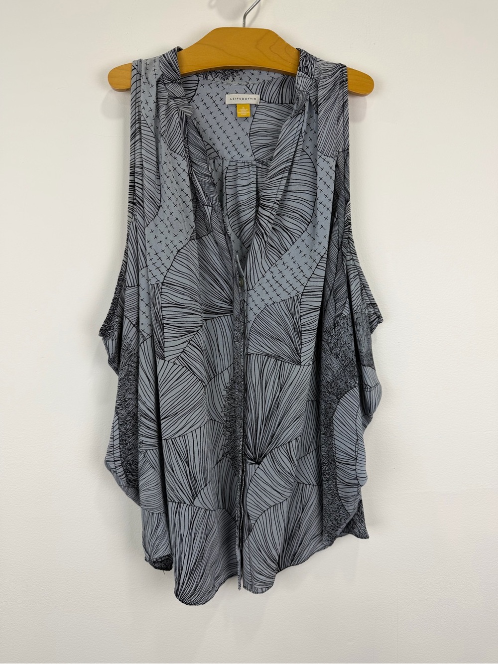 Leifsdottir Silk Gray Abstract Print Draped Tunic Blouse Boho Artcore Size 0